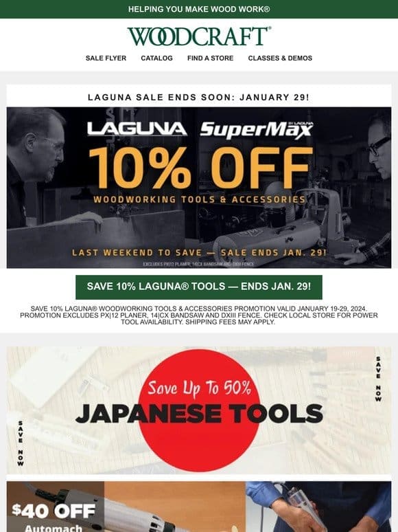 Last Weekend: Laguna Tool Save 10%