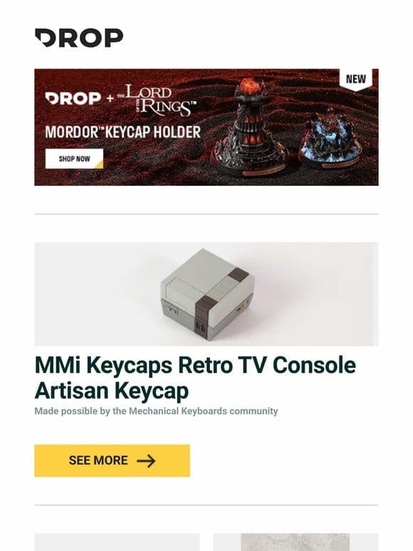 MMi Keycaps Retro TV Console Artisan Keycap， Drop CTRL V2 Mechanical Keyboard PCBA， Drop + The Lord of the Rings™ Barad-dûr™ Desk Mat and more…