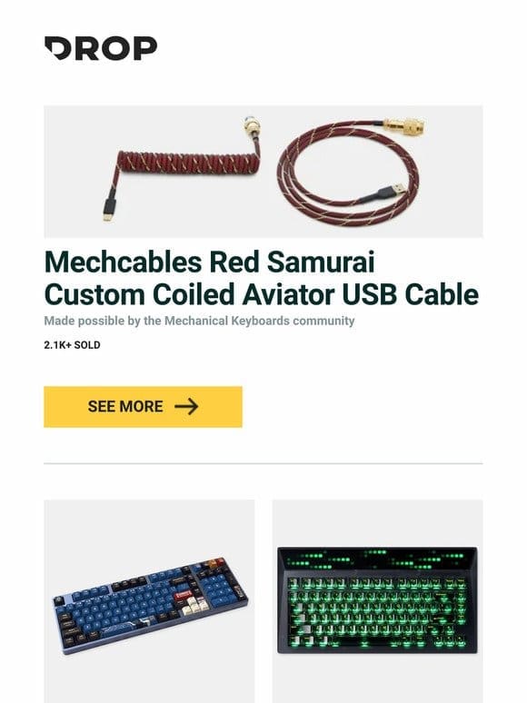 Mechcables Red Samurai Custom Coiled Aviator USB Cable， Benemate Mecha Keycap Set， Angry Miao Cyberboard Terminal Mechanical Keyboard and more…
