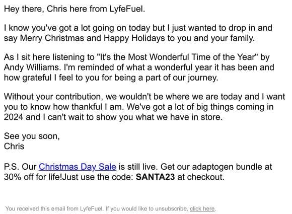 Merry Christmas from team LyfeFuel