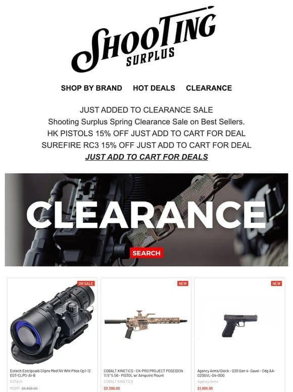 New Items Added to Clearance Sale. HK Handguns & Surefire RC3