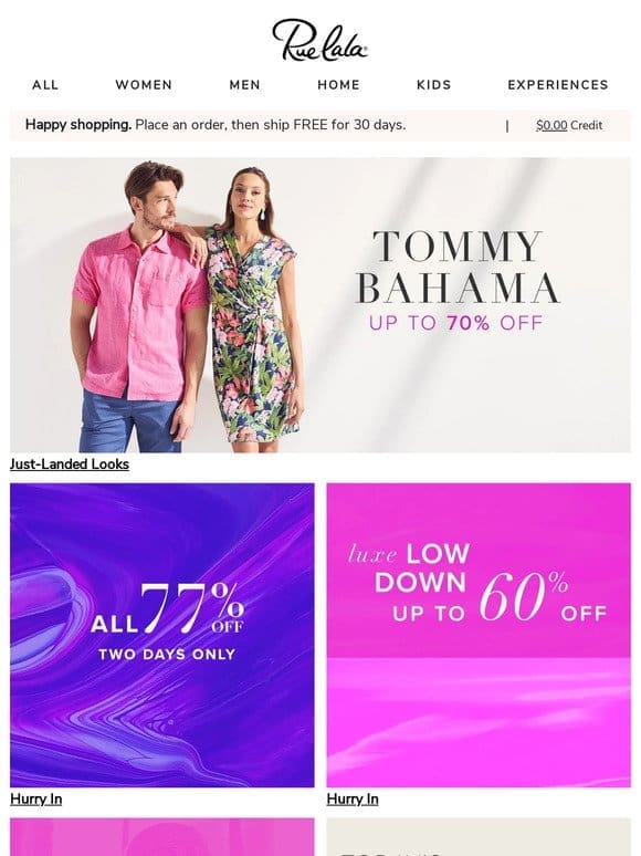 New Tommy Bahama Up to 70% Off • All 77% Off for Two Days