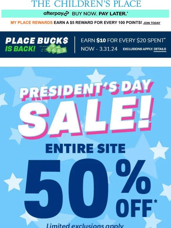 PRESIDENTS’ DAY SALE STARTS NOW: 50% OFF ENTIRE SITE!