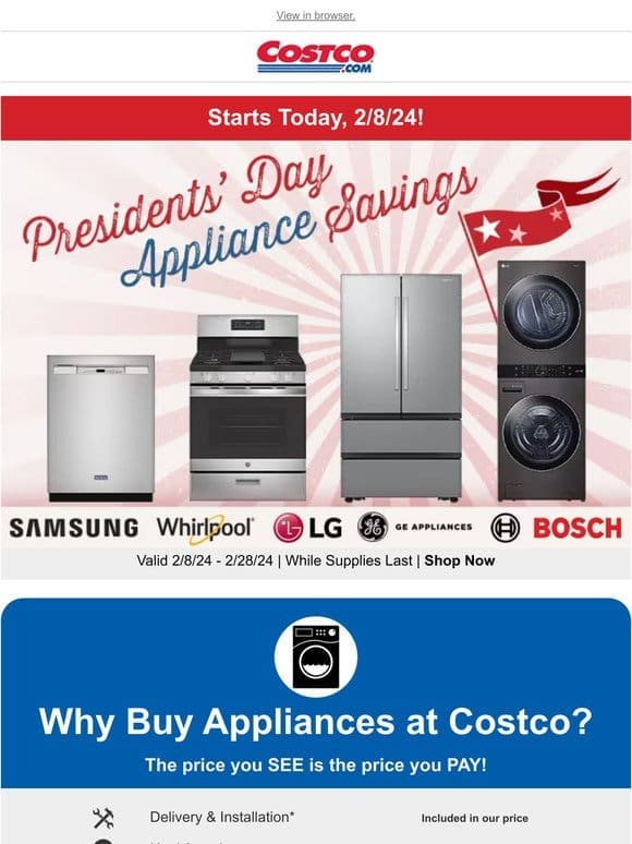 Presidential Sized Savings on Appliances Start Today! Mattress Savings Continue.
