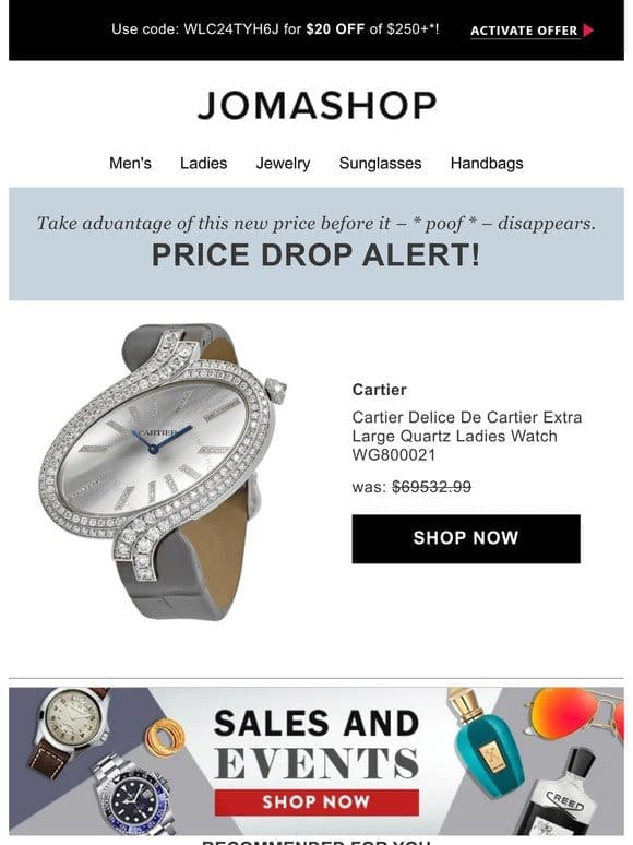 Price drop! The Cartier Delice De Cartier Extra Large Quartz Ladies Watch WG800021 is now on sale…