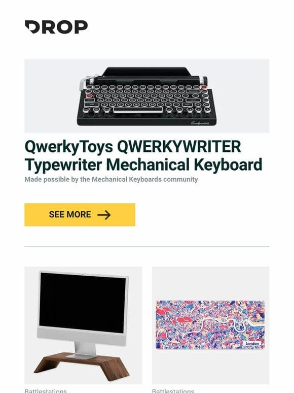 QwerkyToys QWERKYWRITER Typewriter Mechanical Keyboard， Oakywood Monitor Stand， NANAMI DESIGN City Map Stitched-Edge Desk Mat and more…