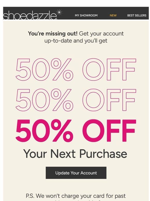 RE: 50% off your next purchase