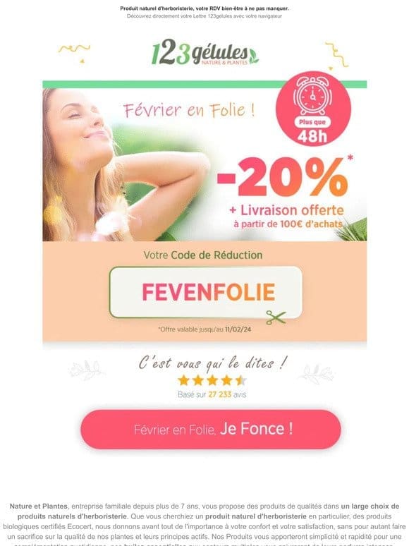 ::: Rappel ⏰ -20% avec le mois de Février en Folie – Plus que 48H !