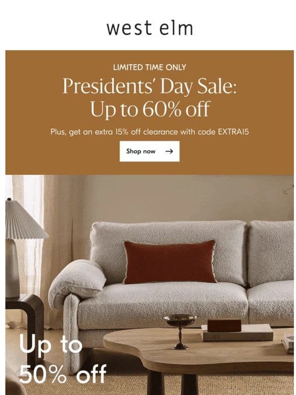 SAVE up to 50% off sofas， rugs and chairs