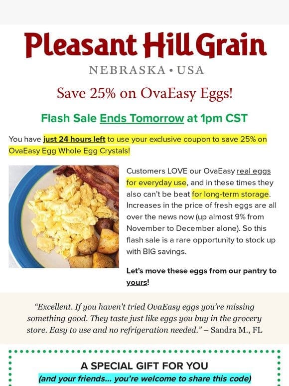 Sale Ends Soon on OvaEasy Whole Egg Crystals! — PHG Newsletter