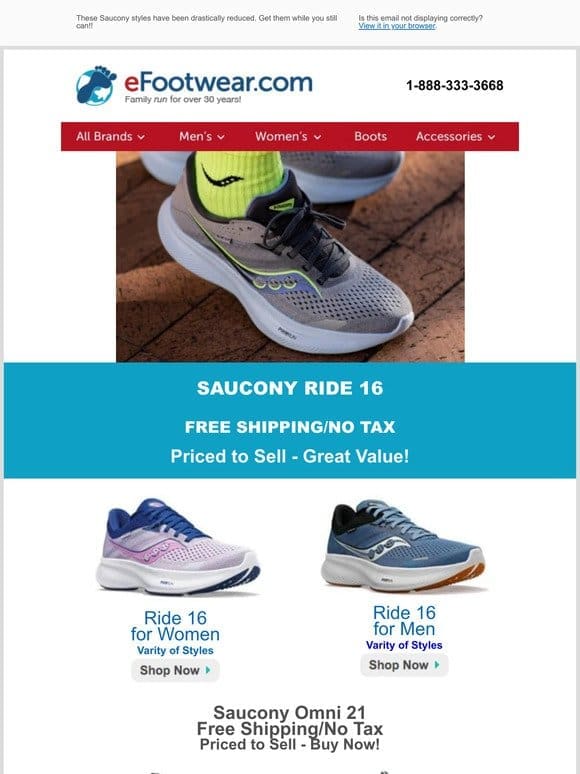 Saucony Ride 16 & Omni 21 Price Plunge!