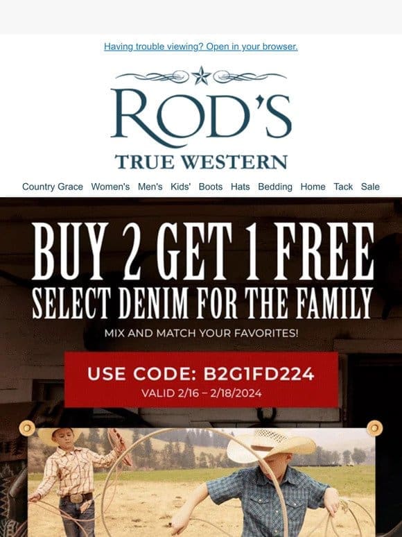 Shop the Family Denim Sale! Buy 2 Get 1 Free!