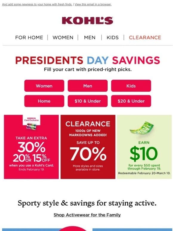 Stars， stripes & Presidents Day savings   Plus， take 30%， 20% or 15% off!