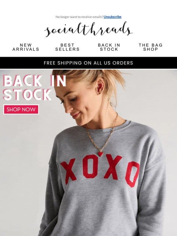 The XOXO Sweatshirt is BACK IN STOCK (for now)!