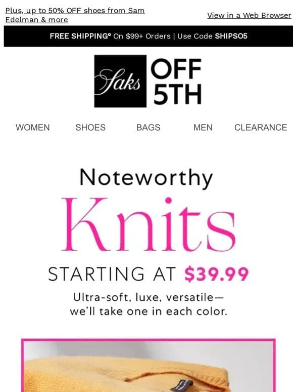 The knits of the season， starting at $39.99