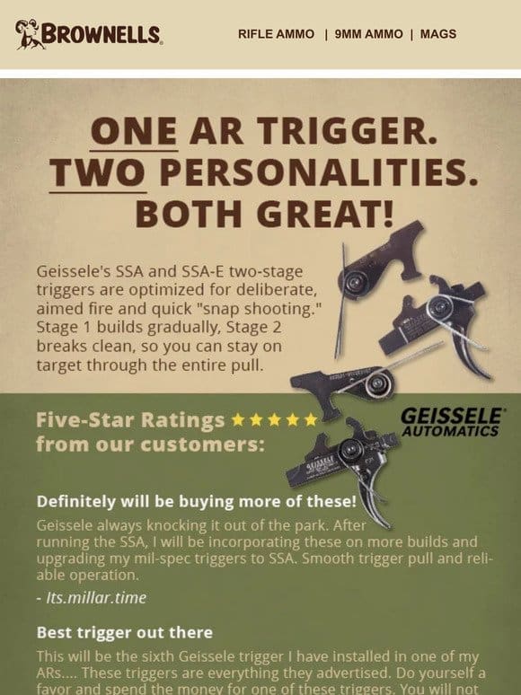 These Geissele SSA & SSA-E triggers are 5-Star Rated!