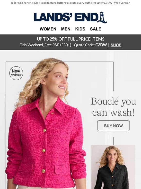 This smart boucle jacket is washable!