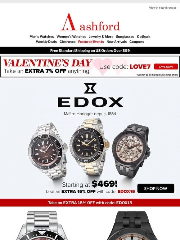 Time to Shop! EDOX starts at $469， NAUTICA at $24.99