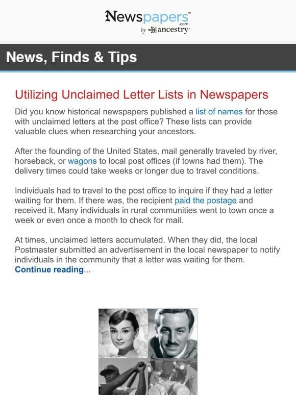 Unclaimed letter lists