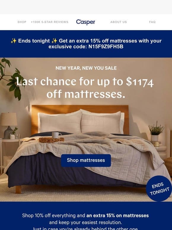 Up to $1174 off mattresses ends tonight!