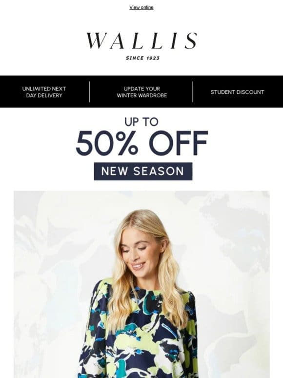 Up to 50% off new season