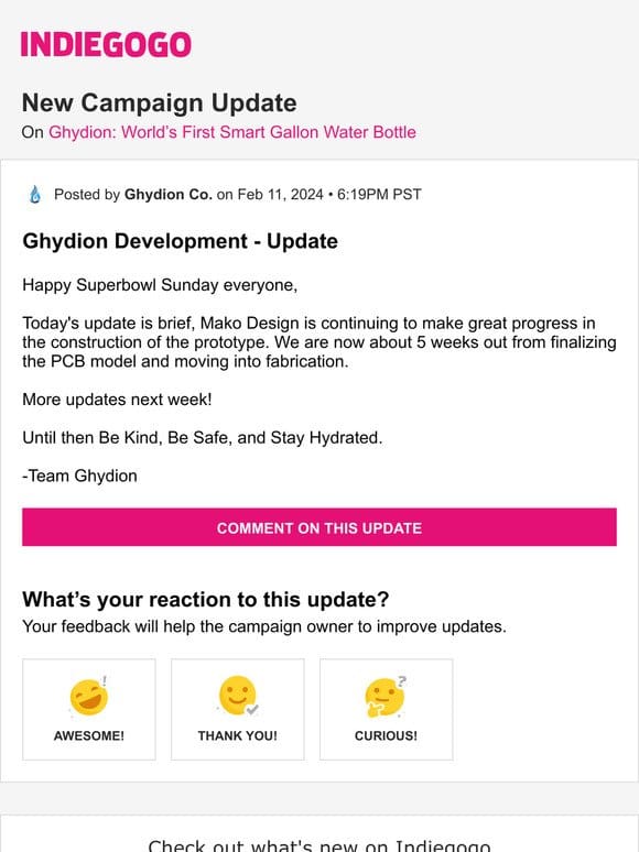 Update #83 from Ghydion: World’s First Smart Gallon Water Bottle