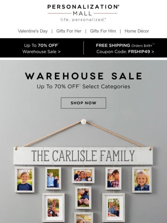 Warehouse Sale Ends Today | 70% Off