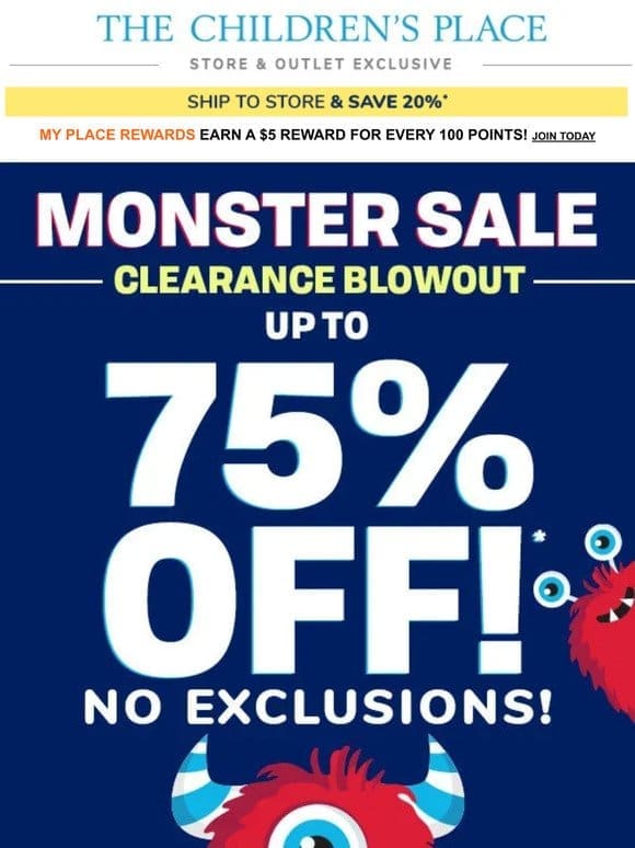 YAAAS   Up to 75% off ALL clearance!