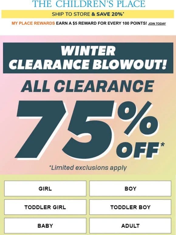 ⏰ FINAL HOURS: 75% OFF ALL CLEARANCE!