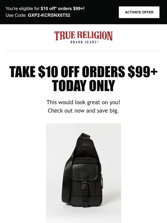 ⏰ Surprise， $10 Off Just For You! Buy Hs Logo Sling Bag | Black | True Religion Today ⏰