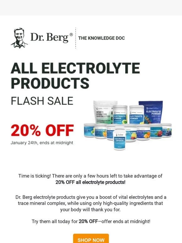 ⏰Time is running out! 20% off Electrolyte Products