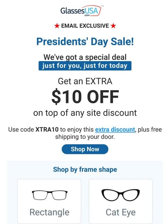 ⏳ PRESIDENTS’ DAY EXCLUSIVE -> Extra $10 off your order!