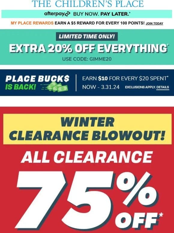 ⚠️ Get an EXTRA 20% OFF everything， including 75% OFF CLEARANCE!