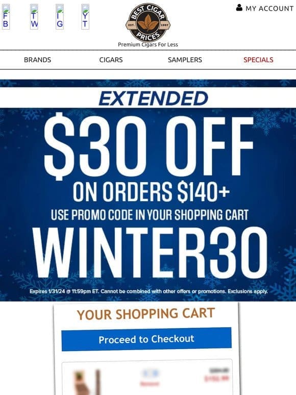 ⛄️ EXTENDED: $30 Off Your Order ⛄️