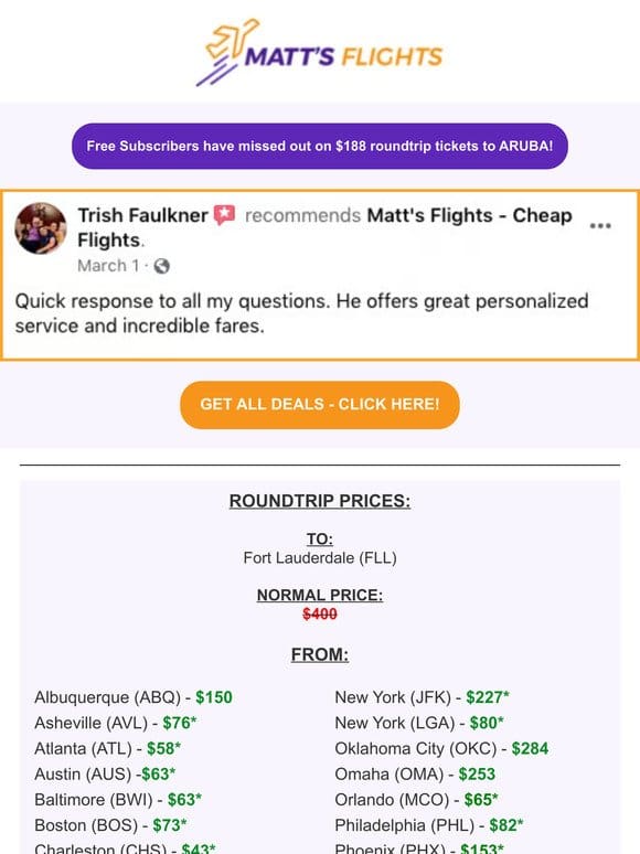️ FORT LAUDERDALE Starting at $36 Roundtrip