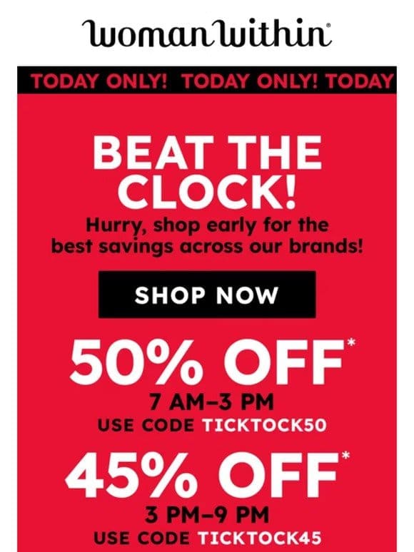 ️ How Fast Can You Shop? 50% Off Until 3 PM Today!