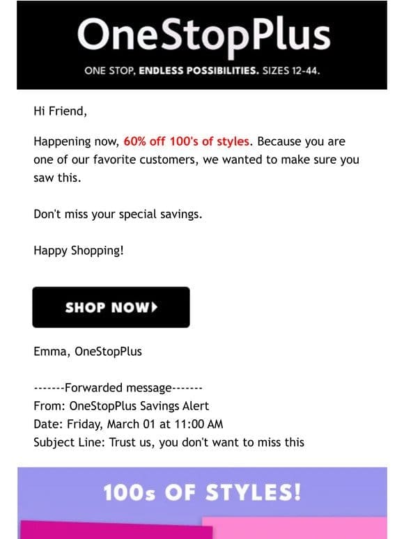 (1) Reminder: Enjoy 60% off