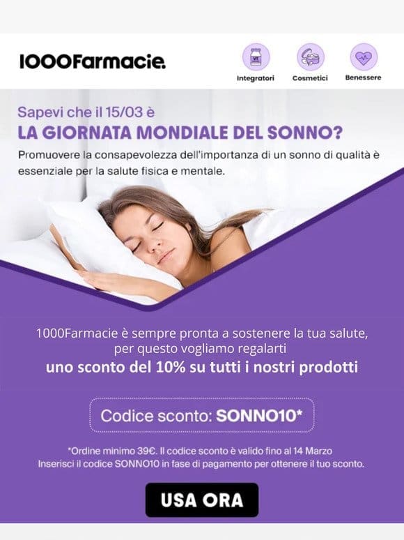 10% di sconto per la giornata del sonno