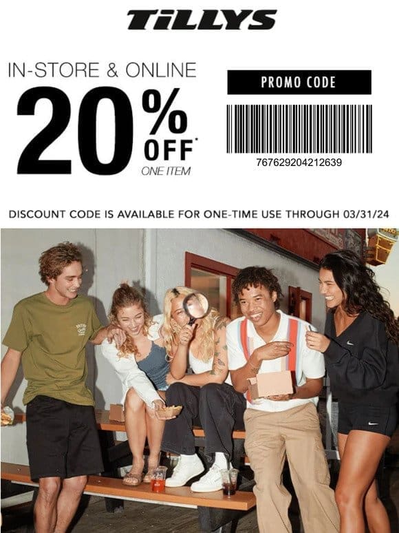 20% Off 1 Item   Just for YOU!