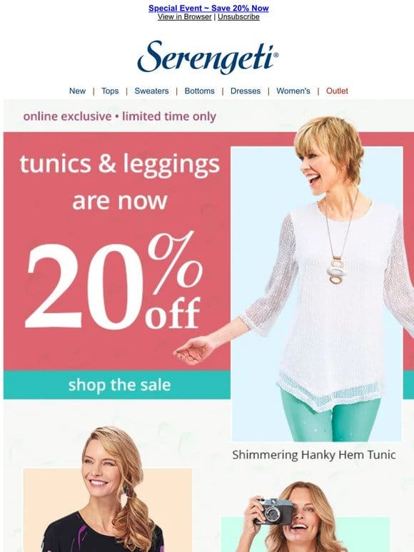 20% Off ALL Tunics & Leggings for Spring & Beyond!