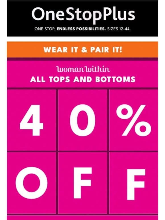 +   = 40% off