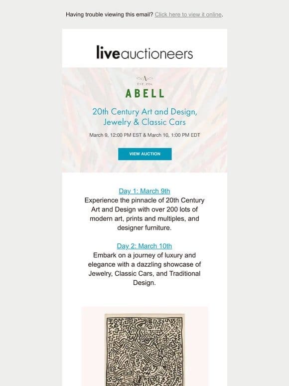 Abell Auction | 20th Century Art and Design， Jewelry & Classic Cars