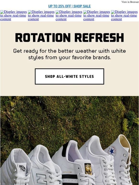 All-white styles from Nike， adidas and more.