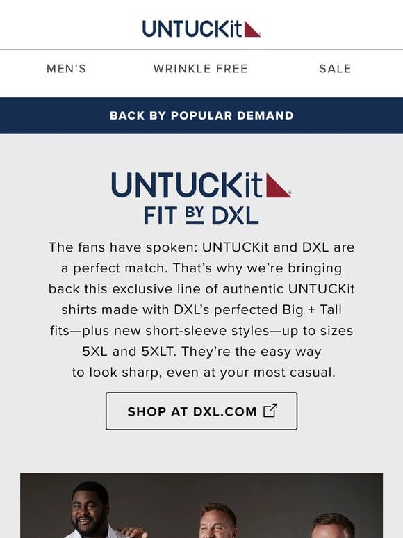 Back By Demand: Big + Tall Sizes at DXL