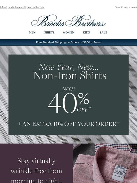 Bestselling non-irons shirts are 40% off + an extra 10% off!