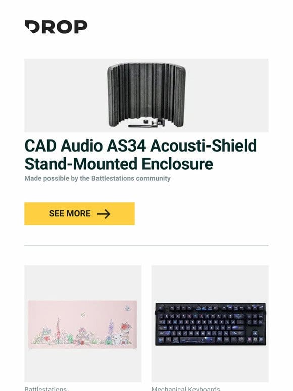 CAD Audio AS34 Acousti-Shield Stand-Mounted Enclosure， Drop Keyblossom Desk Mat， Piifox Universe Side-Legend PBT Keycap Set and more…