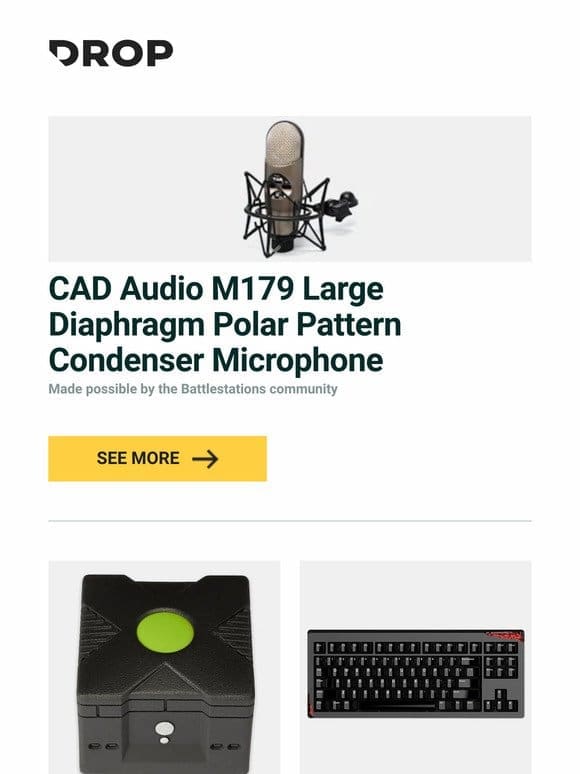 CAD Audio M179 Large Diaphragm Polar Pattern Condenser Microphone， MMi Keycaps The Original Gaming Console Artisan Keycap， Angry Miao Relic 80 Mechanical Keyboard and more…