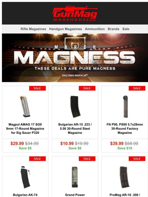 Check Out These March Magness Deals | Magpul P320 AMAG 17rd 9mm Mag for $30