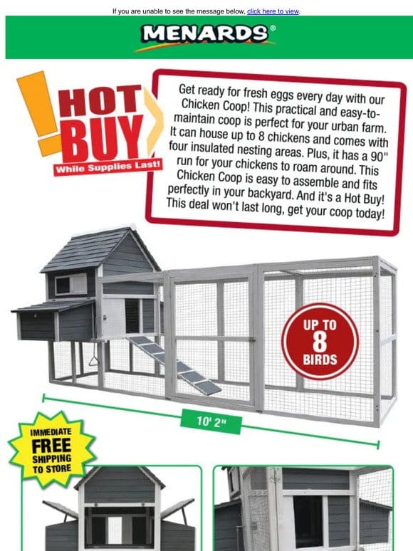 Chicken Coop ONLY $249 After Rebate*!