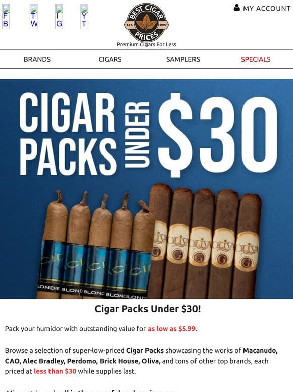 Cigar Packs Under $30